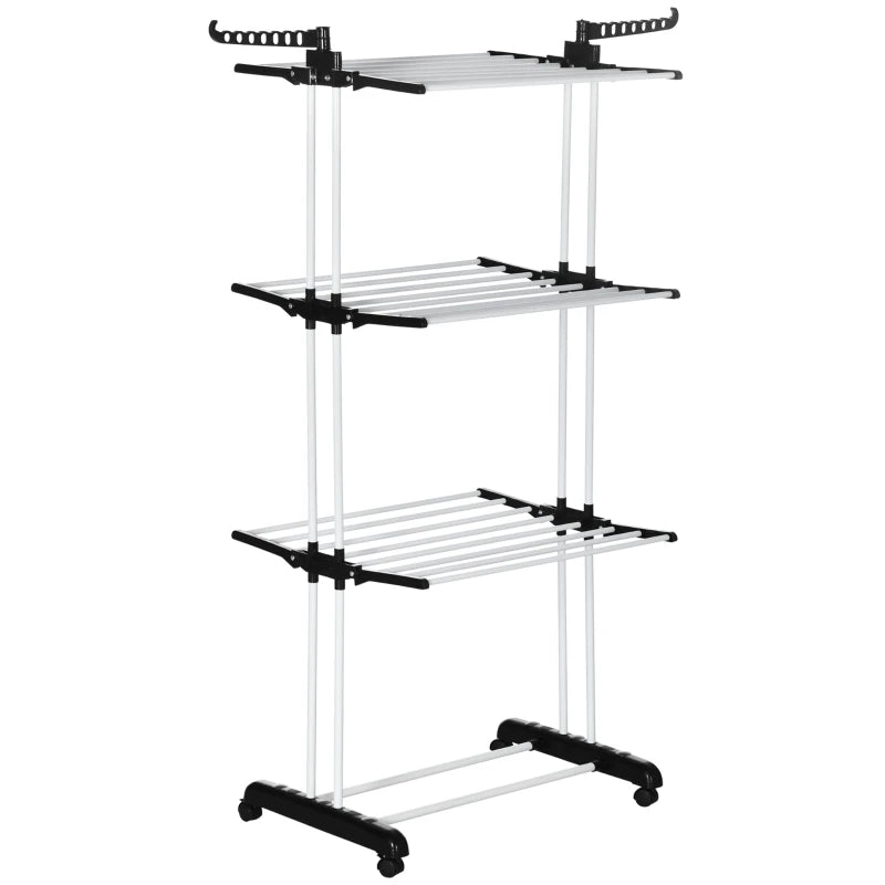 Portable Foldable Clothes Drying Rack – 4-Tier Steel with Castors