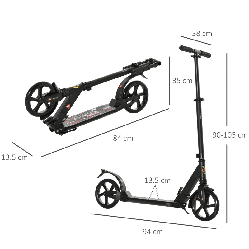 Black Folding Kick Scooter with Large Wheels & Shock Absorbers