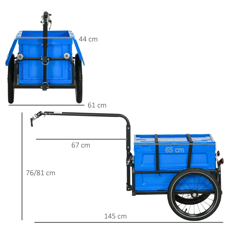 Steel Bike Trailer – 65L Foldable Storage, Blue