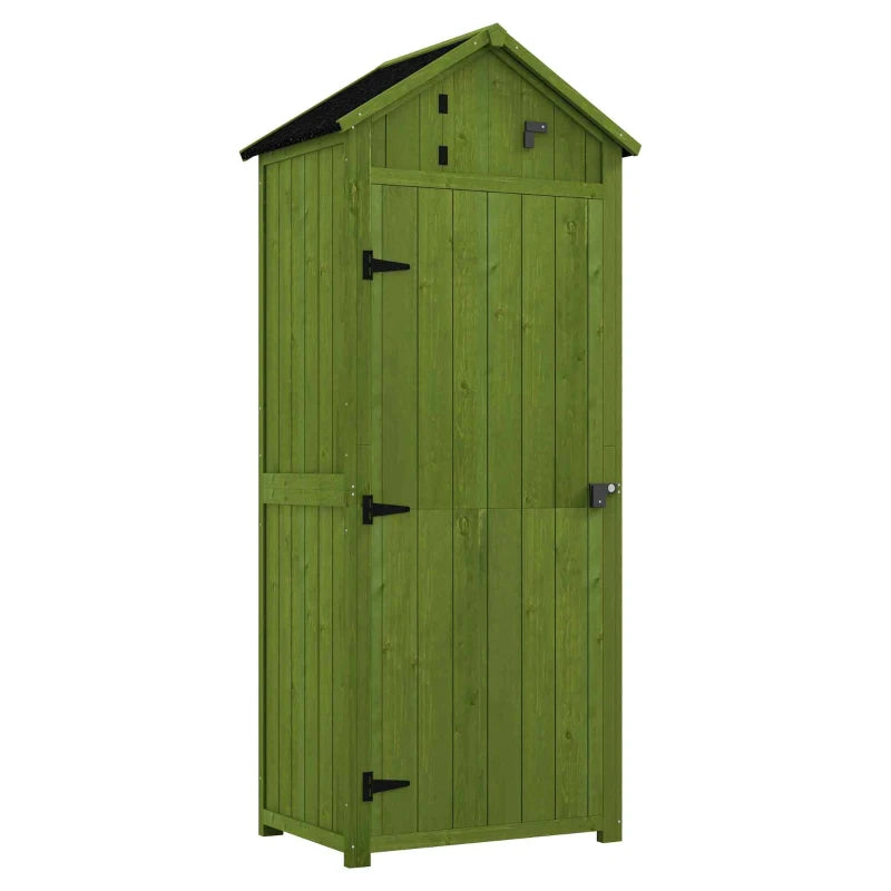 Slim Wooden Garden Shed with Asphalt Roof, Removable Shelves & Roof Hatch – Compact, 77x54cm