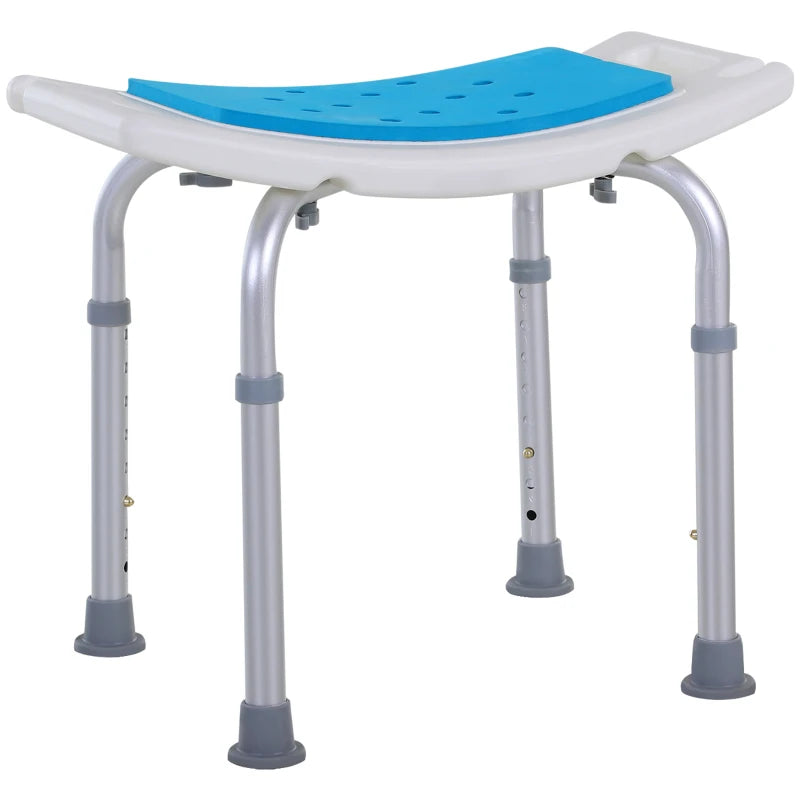 Blue Shower Stool, Adjustable Aluminium Frame, Non-Slip Design