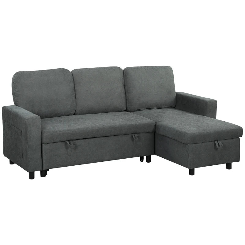 Convertible L Sofa Bed with Storage, Charcoal Grey, Multi-Use