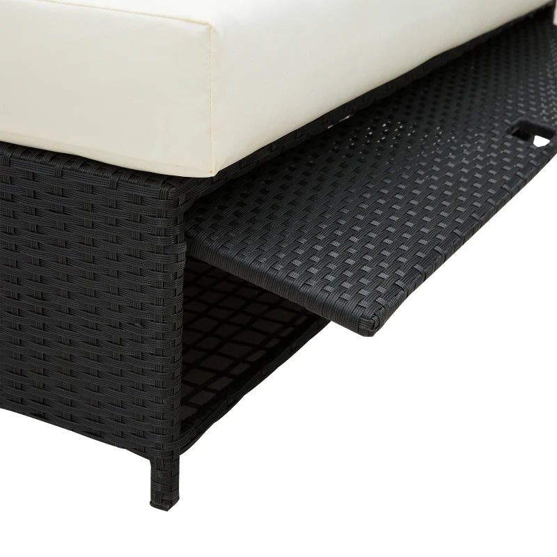 2-Seater Rattan Sun Lounger Sofa Bed with Cushions Black Outdoor Patio Furniture