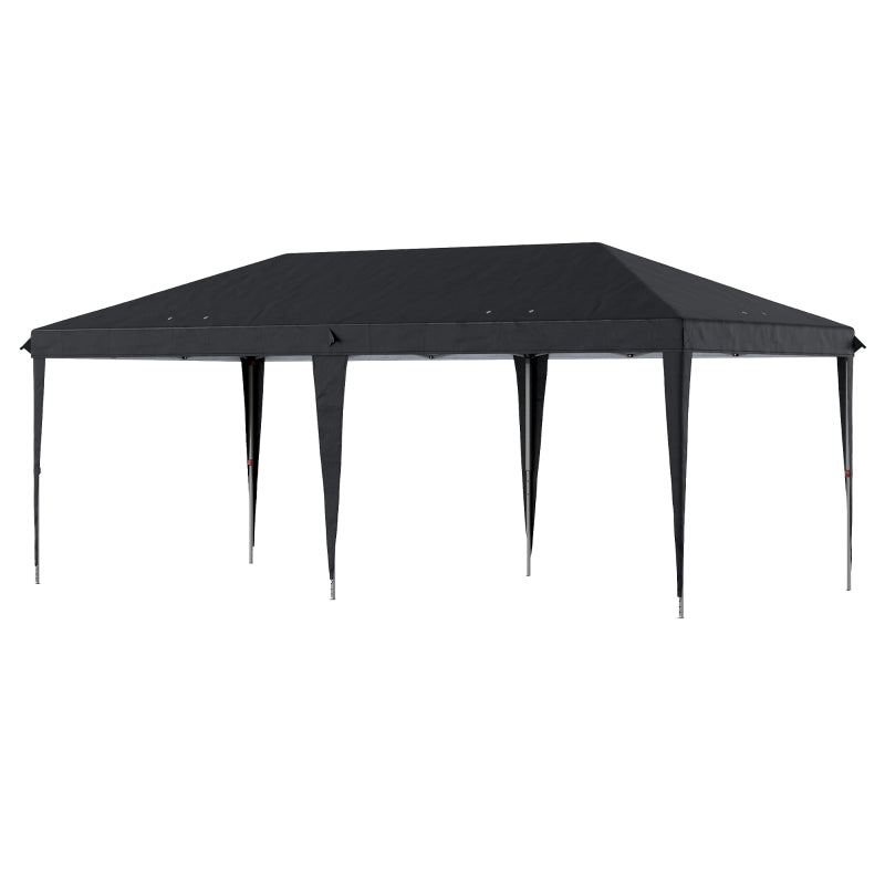 Outdoor Foldable Gazebo with Height Adjustable Awning and Carry Bag, Black, 3 x 6m