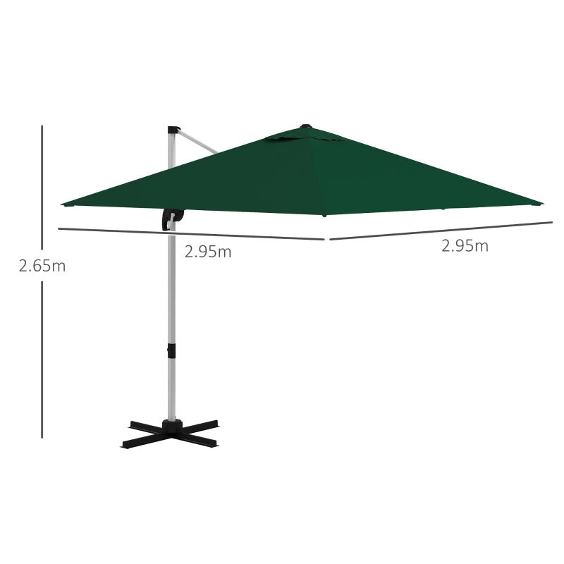 Square Garden Parasol with Five Adjustable Canopy Positions, Cantilever Design – Green