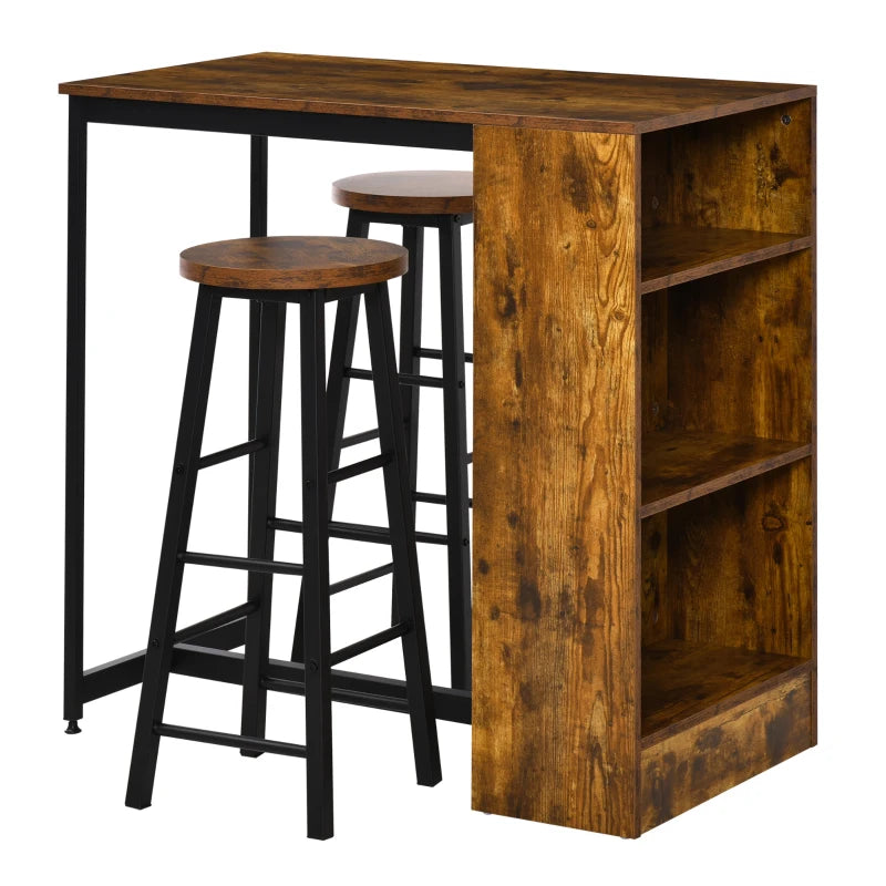 Industrial 3-Piece Bar Table Set for 2 with Storage Shelf for Kitchen