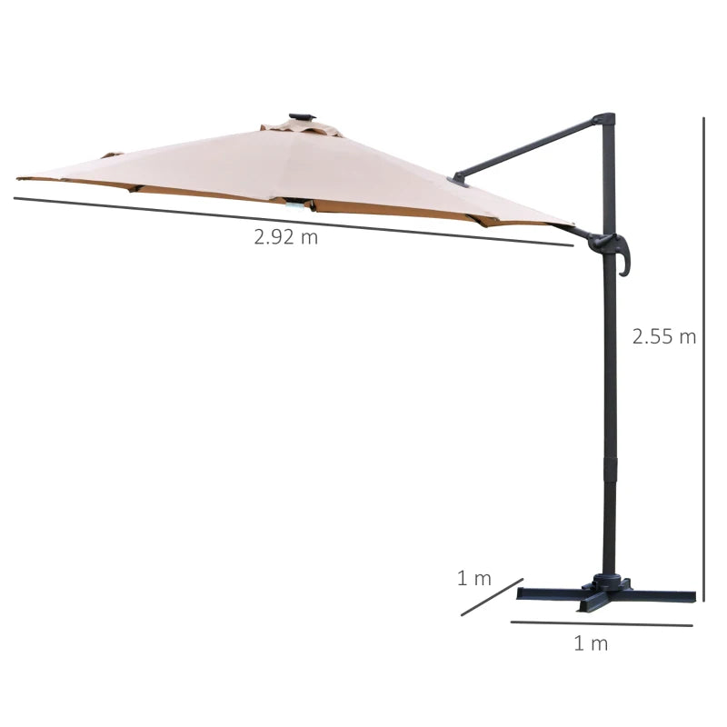 Stylish Brown Outdoor Cantilever Parasol with Solar LED Lights and Durable Base, 3m