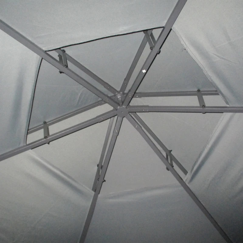 Grey Hexagon Gazebo Canopy Tent with Side Panels & 2-Tier Roof – Patio Shelter 3x3m