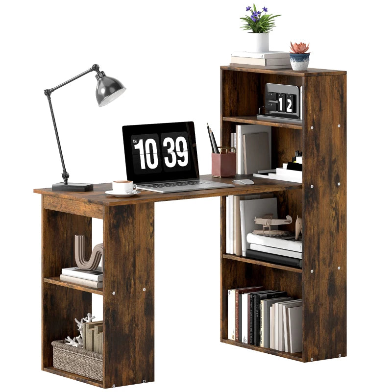 Home Office Desk – 6-Tier Bookshelves, 120cm Rustic Wood Finish