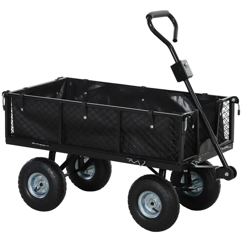 Heavy Duty Garden Cart Trolley with Steel Frame, 114L Capacity, Black