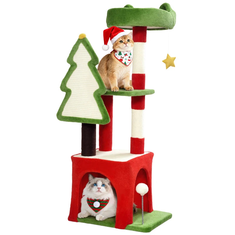 Festive 120cm Cat Tree with Scratcher, Toys & Platform