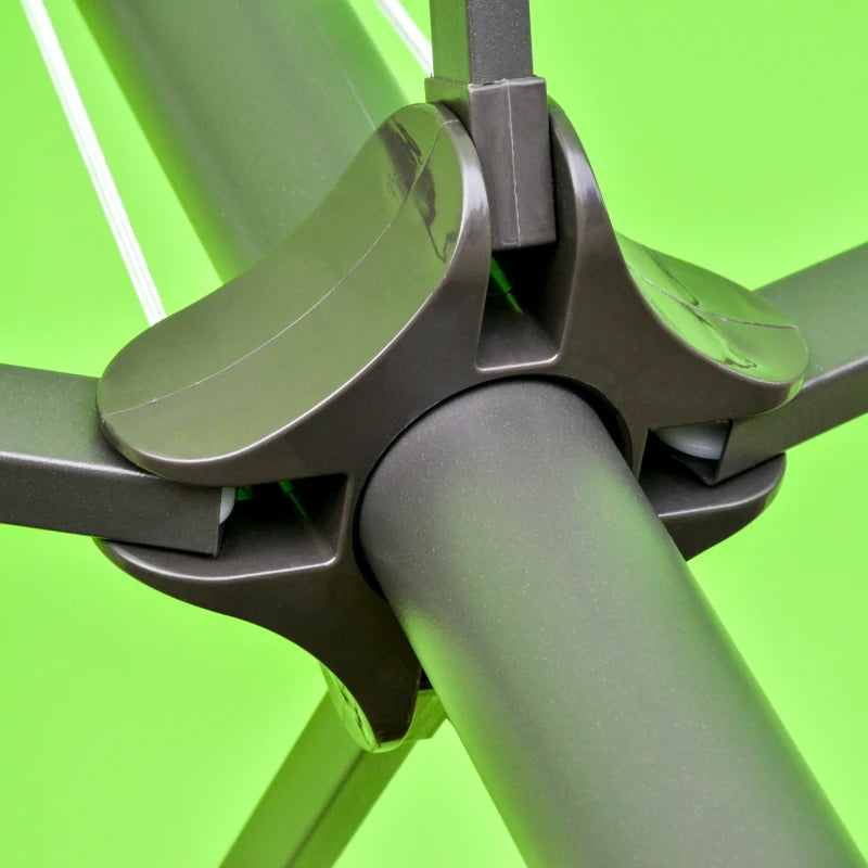 Sturdy green sun umbrella with double-sided crank and cross base for easy use 4.6m