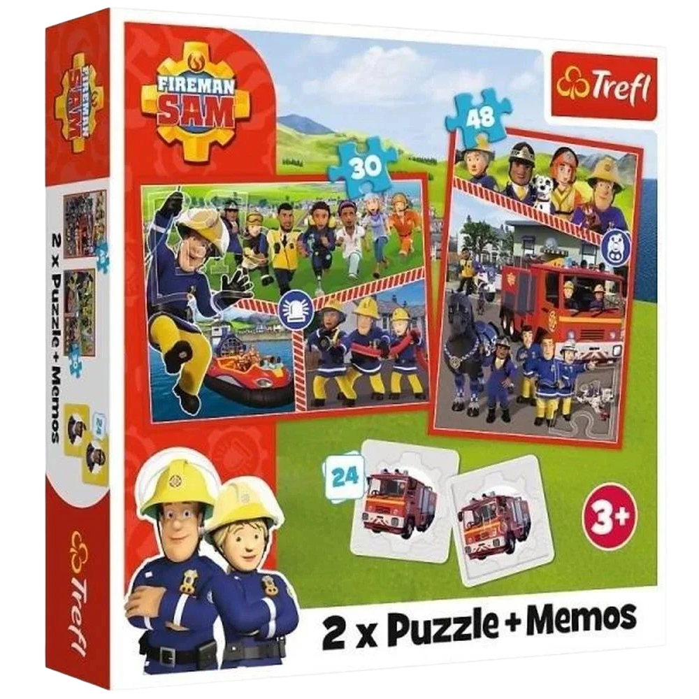 Trefl Fireman Sam 2-In-1 Puzzle and Memo Game Set for Kids, Educational Matching Activity Toy