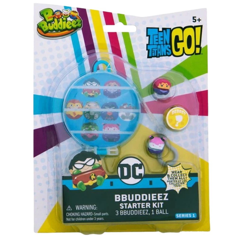 B Buddieez Teen Titans Storage Ball with 3 Random Figures Case Clip Collectible Set