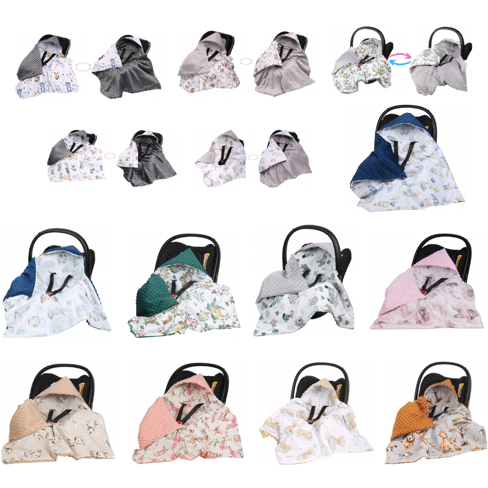Baby Car Seat Hooded Blanket Double-Sided Soft Cotton Cozy Travel Cover for Infant