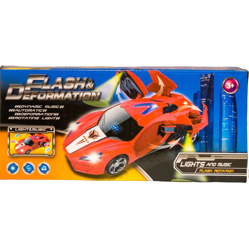 Red Flash & Deformation Bump and Go Transforming Car Toy with Lights for Kids Gift