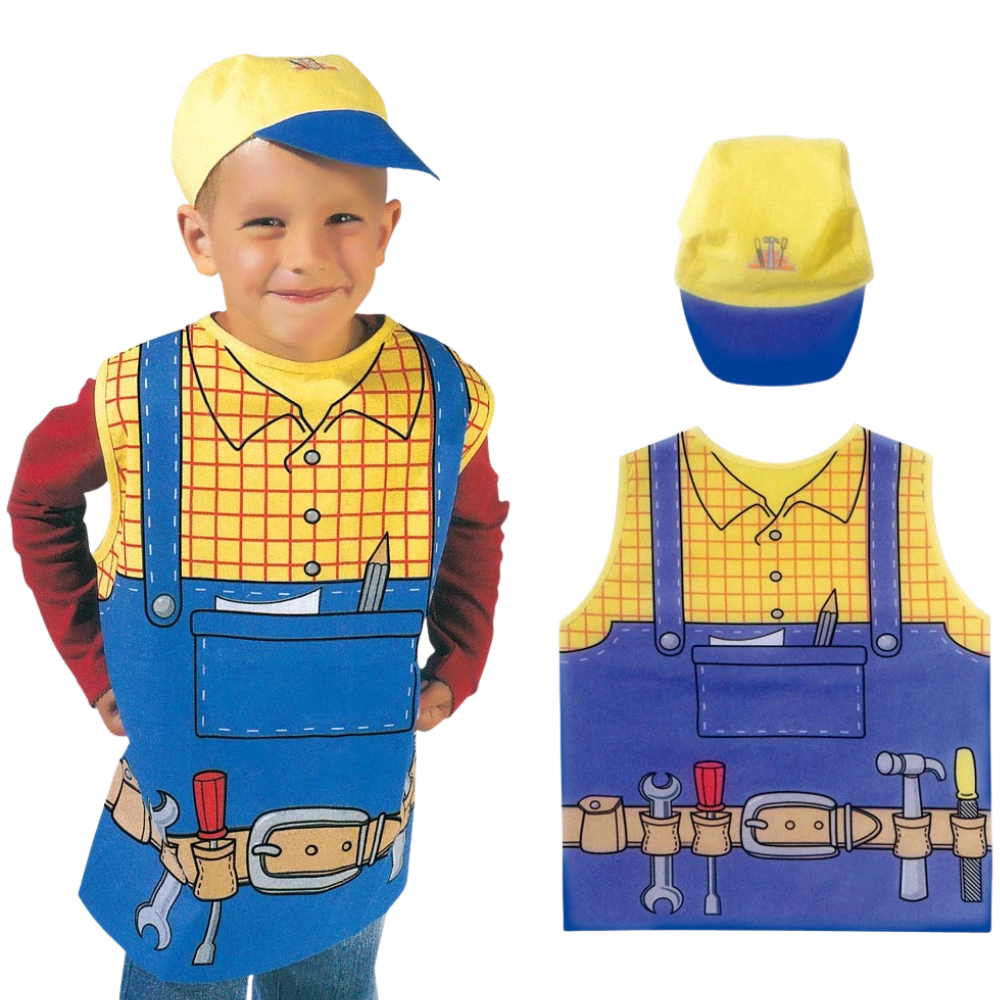 Kids Bob the Builder Costume Set Toddler Dress-Up Outfit with Builder Hat for Role-Play Fun
