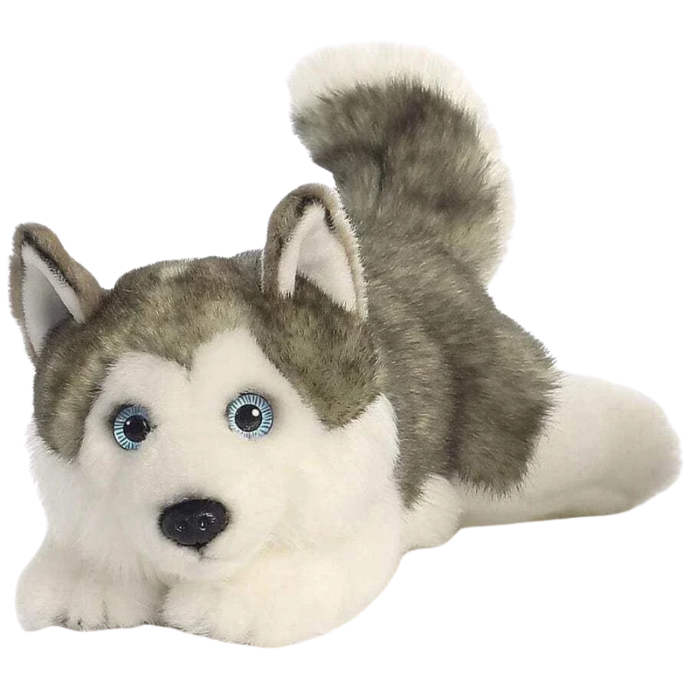 Aurora Miyoni Husky Lying Plush Toy Grey Soft Stuffed Animal Teddy 28cm Gift New