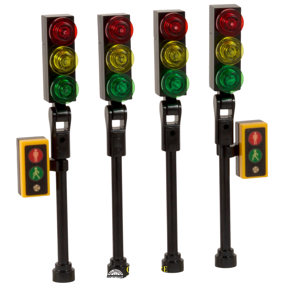 Lego Traffic Lights Pack of 4 Custom City Street Road Kit with Crossing Signs Genuine Lego