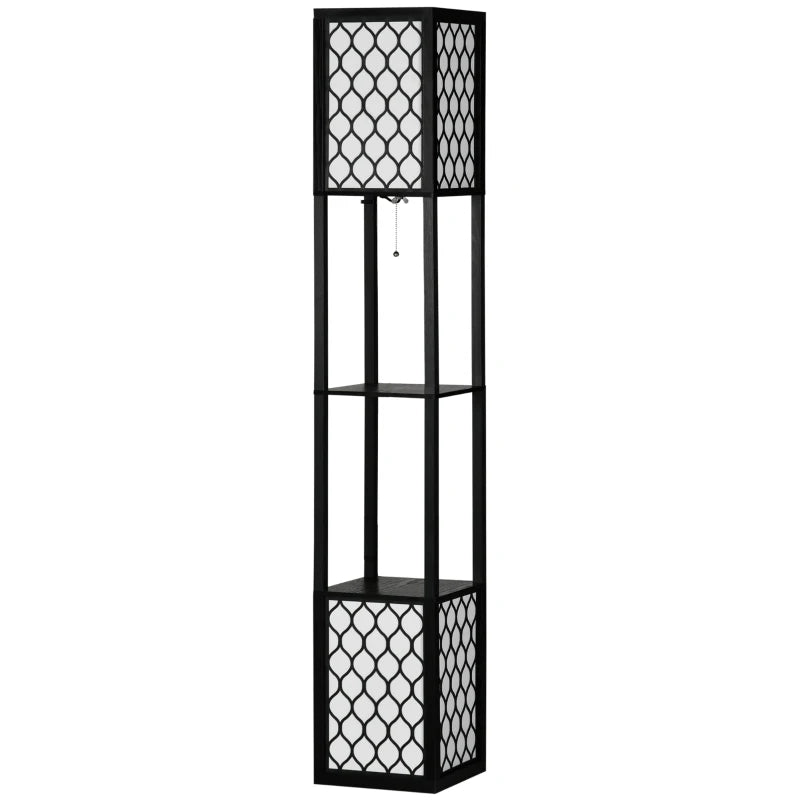 Floor Lamp – Modern Black Lamp with Shelves, Dual Lights & Chain Switch