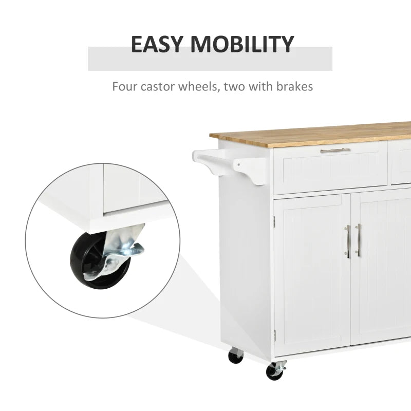 White Utility Island – Kitchen Cart with Drawers and Cabinets