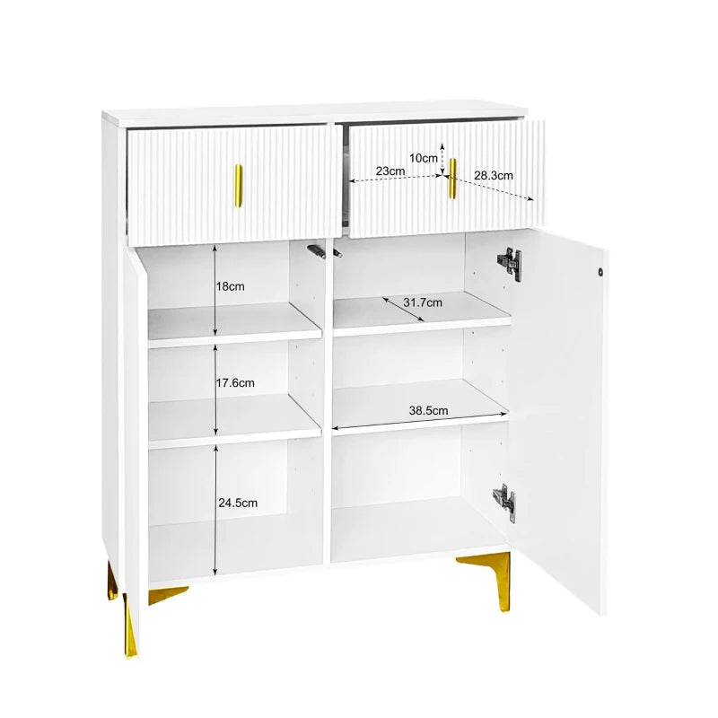 Elegant White & Gold Sideboard with Adjustable Shelves, Compact 83x35x101 cm